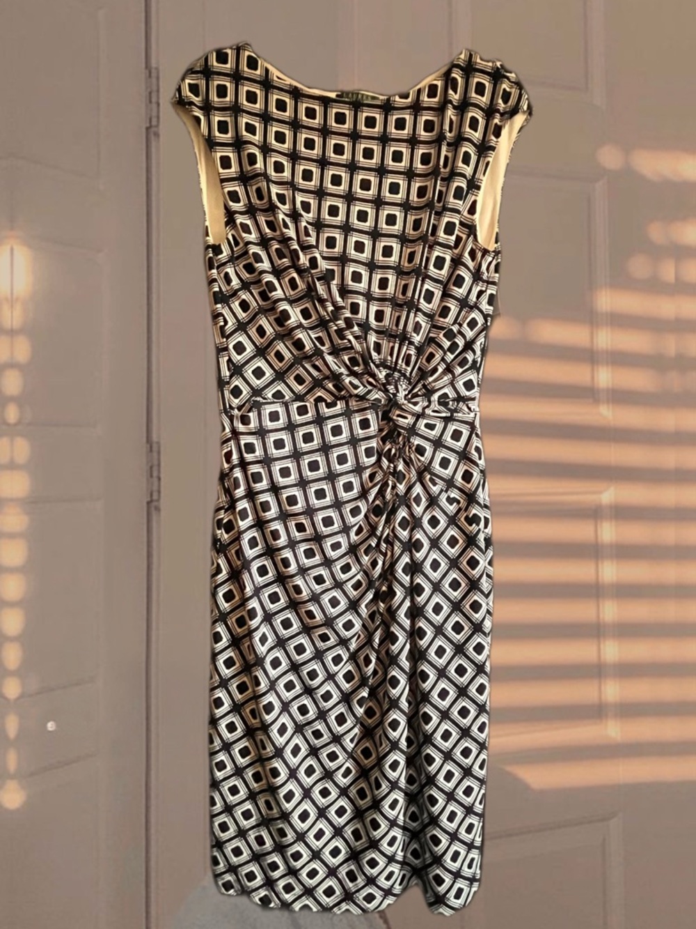 NWT Lauren Ralph Lauren Geometric Box Print Dress Size 14 Navy/White